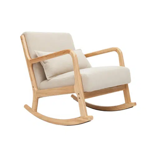 Rocking chair scandinave en tissu effet velours beige et bois clair DERRY