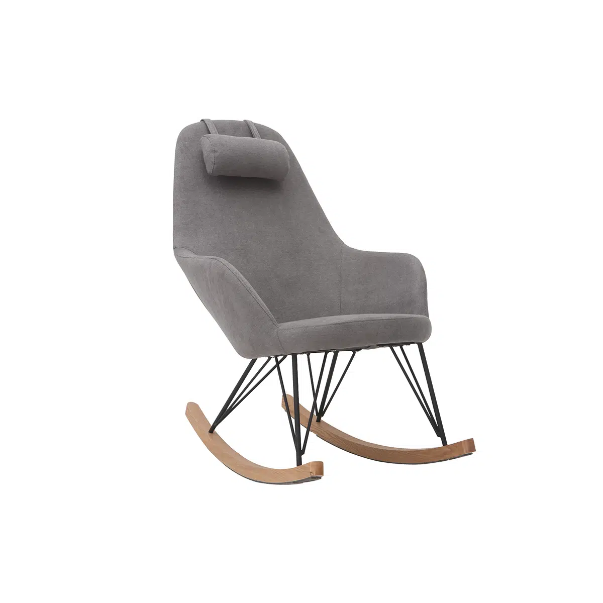 Rocking chair scandinave en tissu effet velours gris