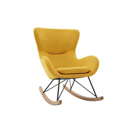 Rocking chair scandinave en tissu effet velours jaune moutarde