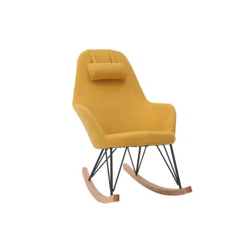 Rocking chair scandinave en tissu effet velours jaune moutarde