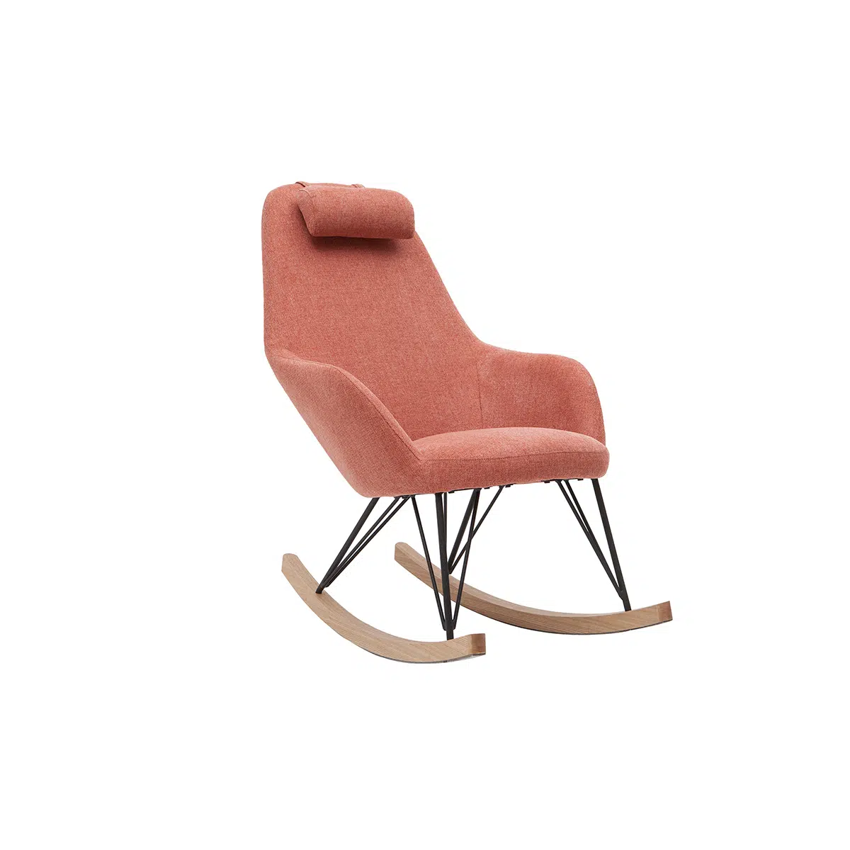 Rocking chair scandinave en tissu effet velours texturé terracotta