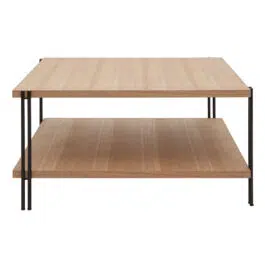 Table basse carrée avec double plateau bois clair et métal noir L81 cm HARLAN
