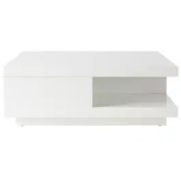 Table basse carrée avec rangements 2 tiroirs design blanc laquée L85 cm KARY