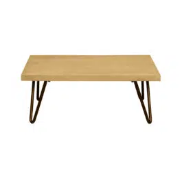 Table basse carrée bois clair manguier massif et métal noir L80 cm VIBES