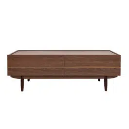 Table basse rectangulaire avec rangements 2 tiroirs finition bois foncé noyer L120 cm SANAA