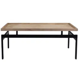 Table basse rectangulaire bois clair manguier massif et métal noir L100 cm FRAME