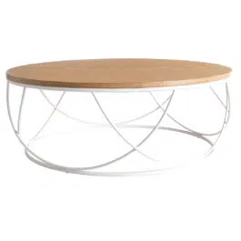 Table basse ronde bois clair chêne et métal blanc D80 cm LACE – Miliboo & Stéphane Plaza