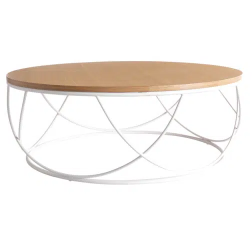 Table basse ronde bois clair chêne et métal blanc D80 cm LACE - Miliboo & Stéphane Plaza