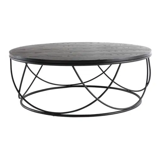 Table basse ronde bois noir et métal noir D80 cm LACE
