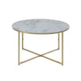 Table basse ronde design effet marbre et métal doré D80 cm SILAS