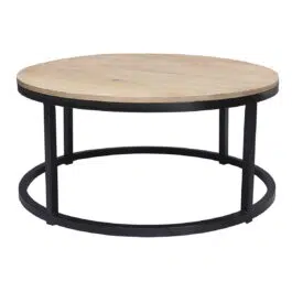 Table basse ronde industrielle bois clair manguier massif et métal noir D80 cm FACTORY