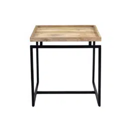 Table d’appoint carrée bois clair manguier massif et métal noir L55 cm FRAME