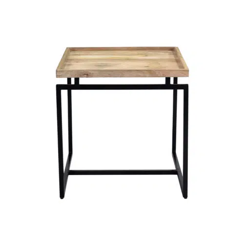 Table d'appoint carrée bois clair manguier massif et métal noir L55 cm FRAME