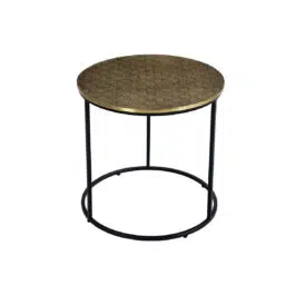 Table d’appoint ronde en laiton frappé et métal noir D45 cm FLOOR
