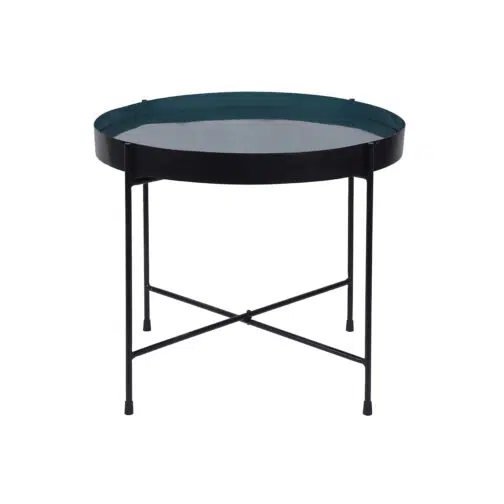 Table d'apppoint ronde avec plateau réversible bleu canard / noir D51 cm SATEEN - Miliboo & Stéphane Plaza