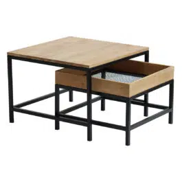 Tables basses gigognes carrées bois clair manguier massif et métal noir (lot de 2) RACK