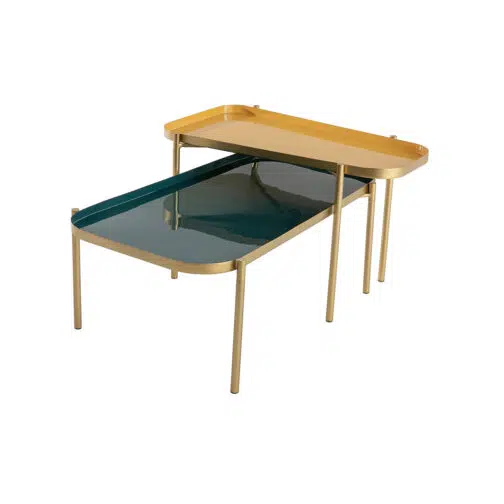 Tables basses gigognes design laquées bleu et jaune (lot de 2) ZURIA