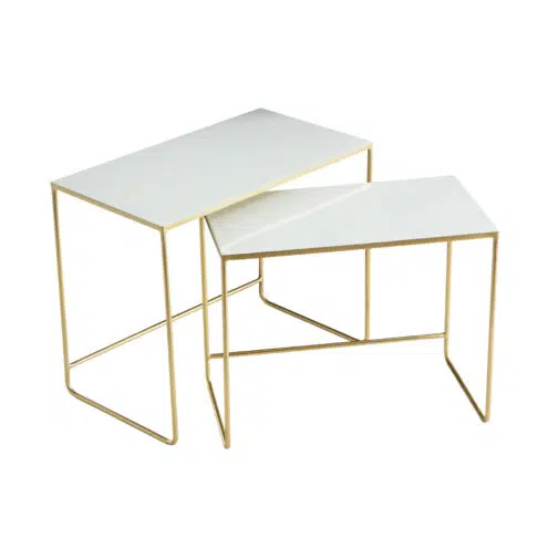 Tables basses gigognes rectangulaires design blanc et métal doré (lot de 2) WESS