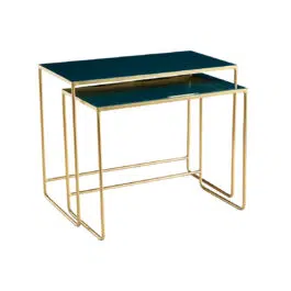 Tables basses gigognes rectangulaires design bleu pétrole et métal doré (lot de 2) WESS