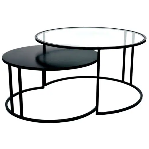 Tables basses gigognes rondes design verre trempé et métal noir TAHL (lot de 2)  - Miliboo & Stéphane Plaza
