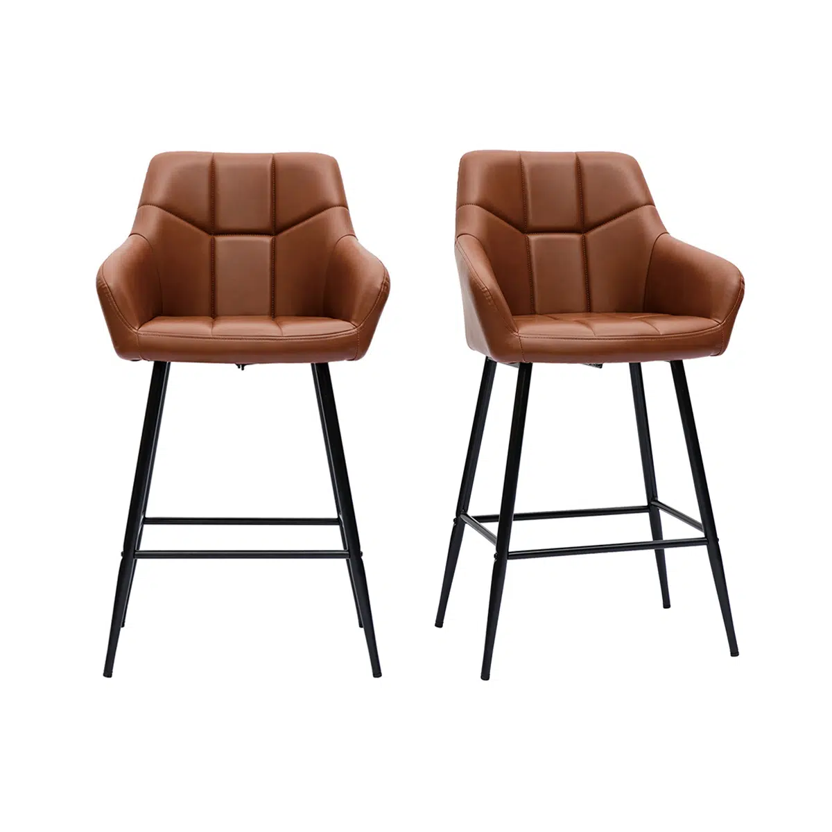 Tabourets de bar avec sièges matelassés marron et métal noir H65 cm (lot de 2) MONTERO