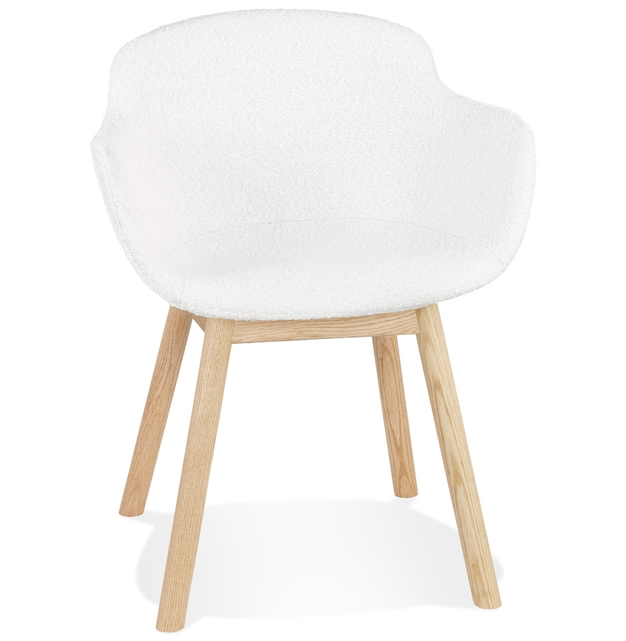Chaise avec accoudoirs 'MOUTOU' en tissu mouton blanc et pieds en bois naturel