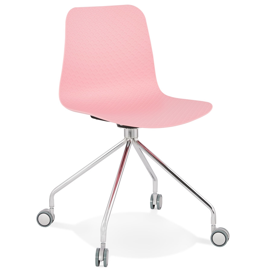 Chaise design de bureau 'SLIK' rose sur roulettes