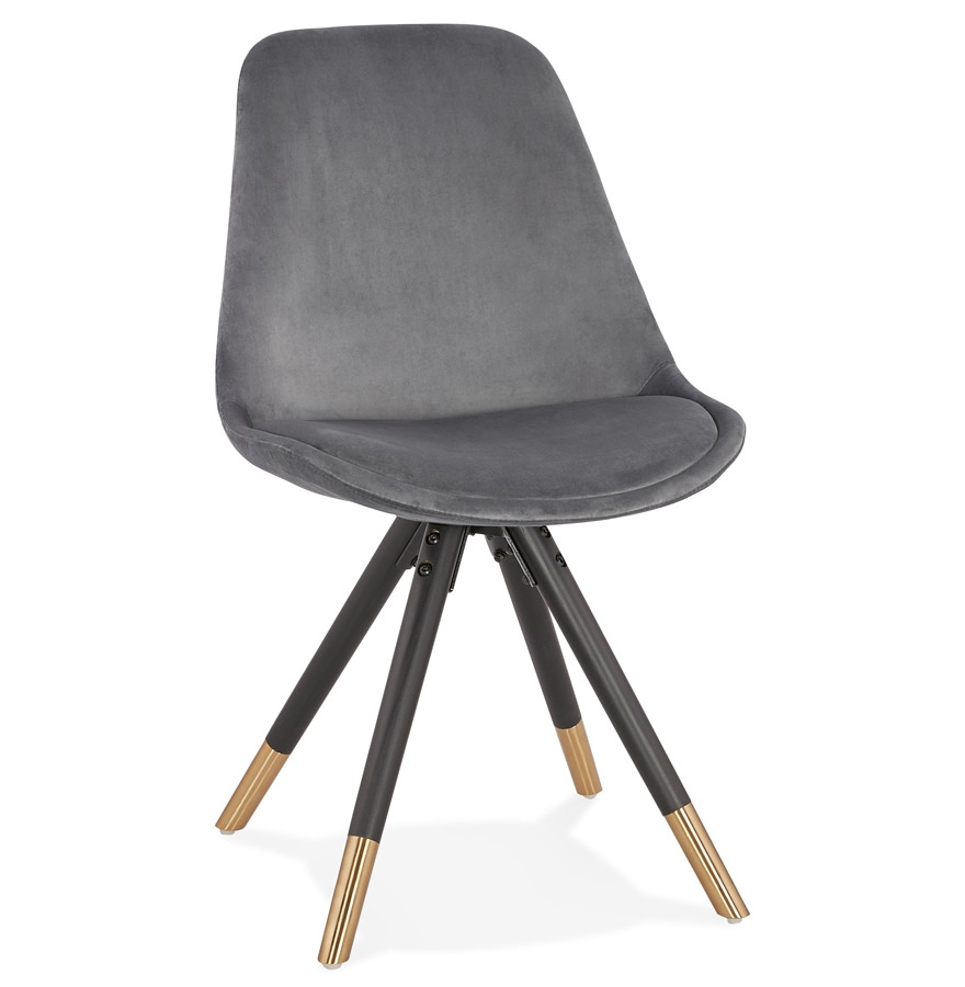 Chaise design 'HAMILTON' en velours gris et pieds en bois noir