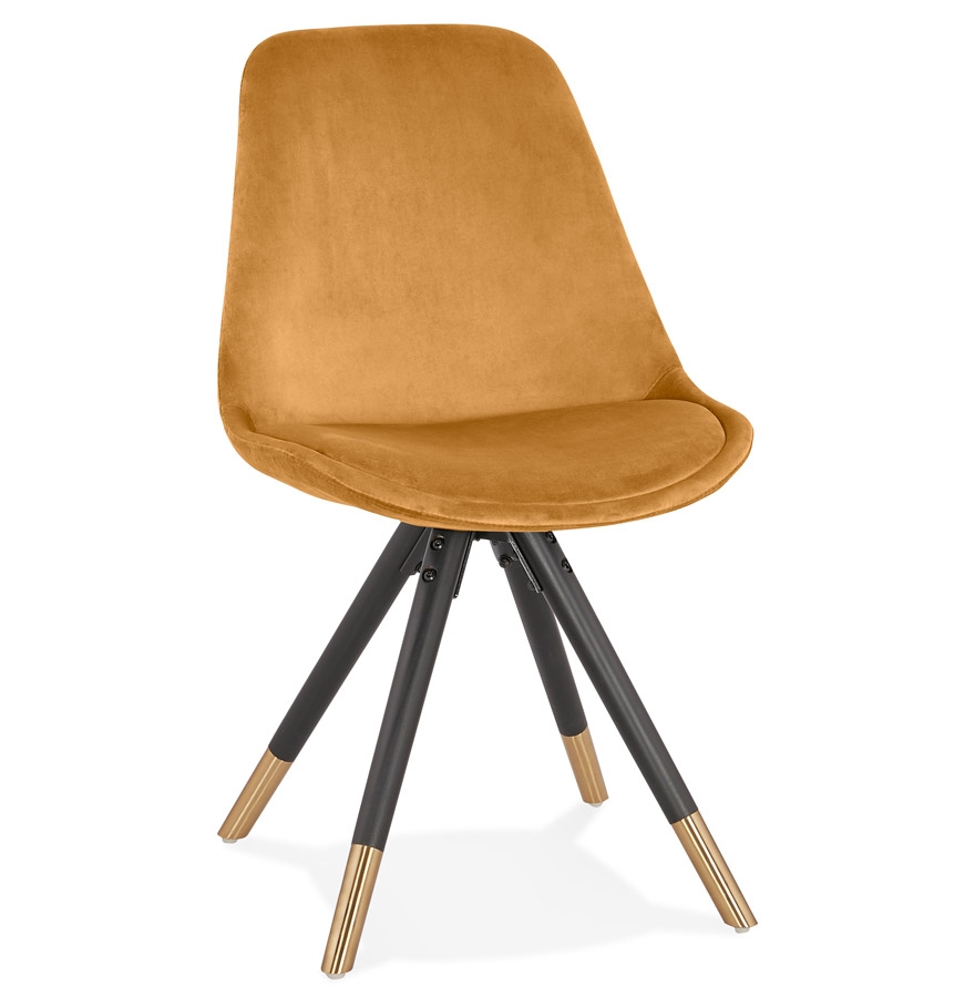 Chaise design 'HAMILTON' en velours moutarde et pieds en bois noir