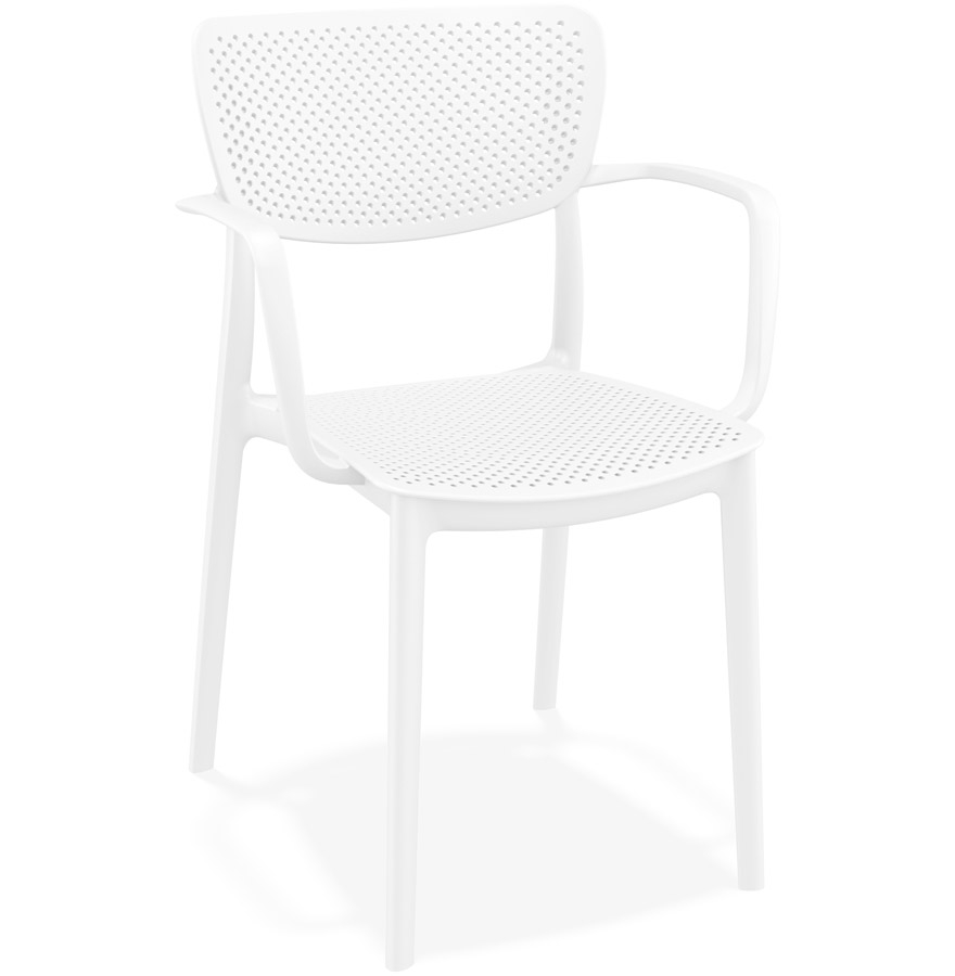 Chaise perforée avec accoudoirs 'TORINA' en matière plastique blanche