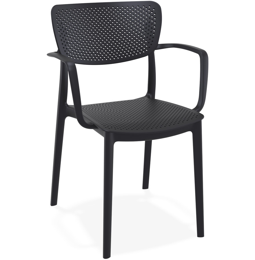 Chaise perforée avec accoudoirs 'TORINA' en matière plastique noire
