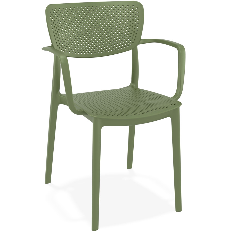 Chaise perforée avec accoudoirs 'TORINA' en matière plastique verte