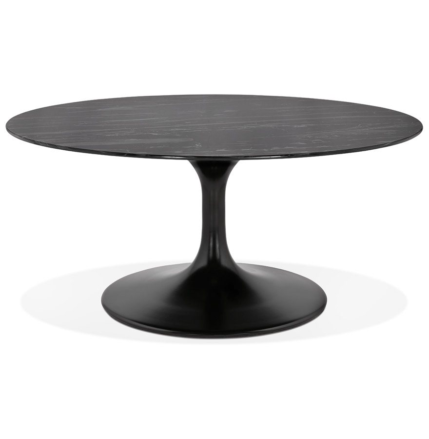 Table basse de salon 'GOST MINI' en verre effet marbre noire et ronde
