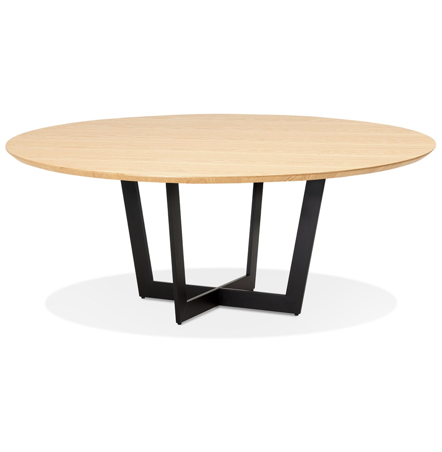 Table de salle à manger ronde 'LULU' en bois finition naturelle et métal noir - Ø140 cm
